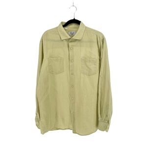 Men's Pale Green Linen Blend Button Up Shirt - Size L-XL  (Office - Travel)